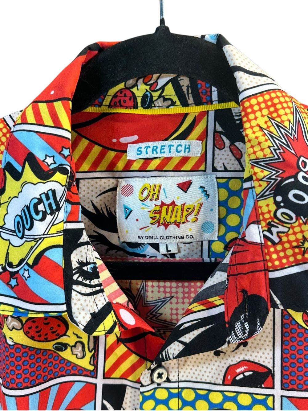 Oh Snap Drill Clothing Mens Size L Colorful Comic Cartoon Preworn Button Front - Picture 2 of 8
